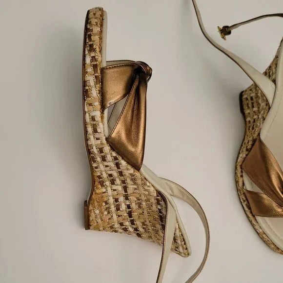 Slingback Wedge Sandals 9 Shoes Bellofatto Brown Bronze Copper Women's Heels - Picture 3 of 5